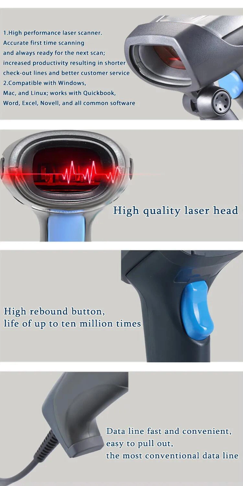 OEM High Quality Sensitive Handheld POS Laser 1d Barcode Scanner