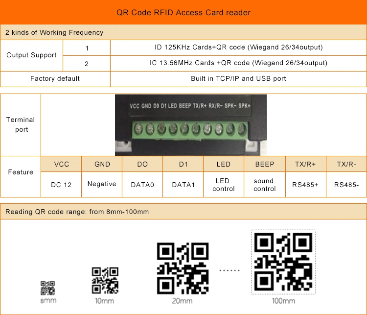 Qr Code Reader Factory Price Qr Code Lock RFID Card Wall Reader for Entrance Lock