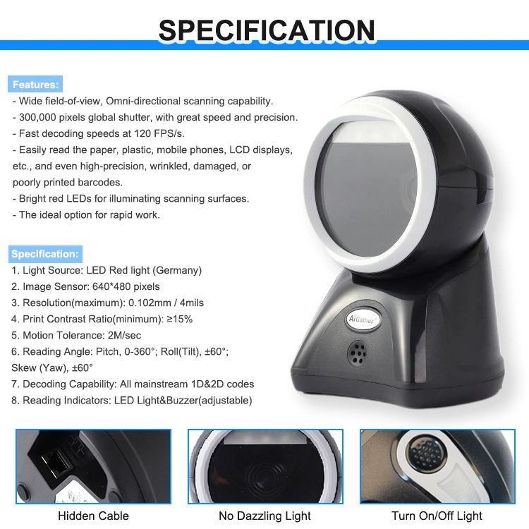 a-80 2D Barcode Scanner Desktop Omnidirectional for Supermarket Retail Qr Code Payment Scanning Platform