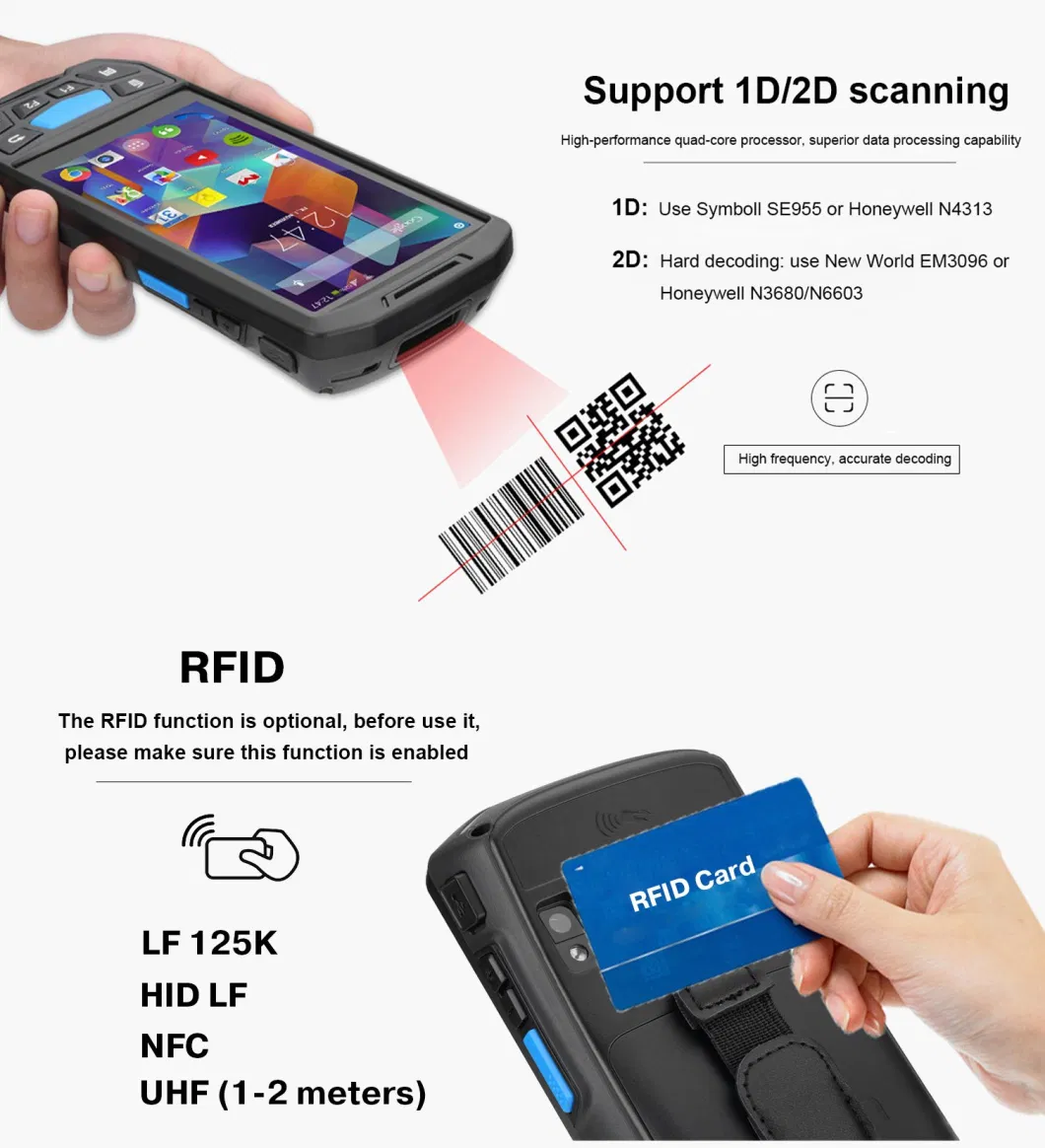 Bluetooth Android Handheld PDA Barcode Scanner with UHF NFC Reader